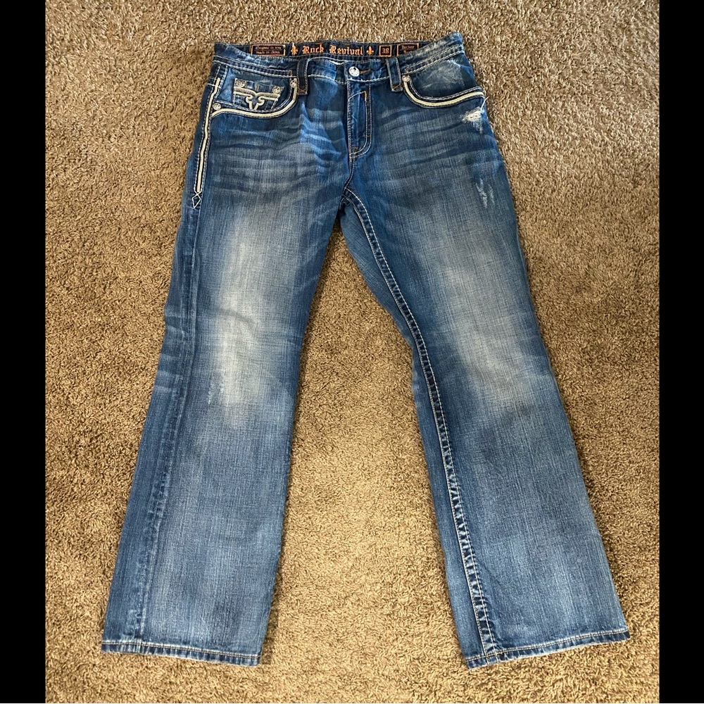 Rock Revival Men's Faded Blue Bootcut Jeans